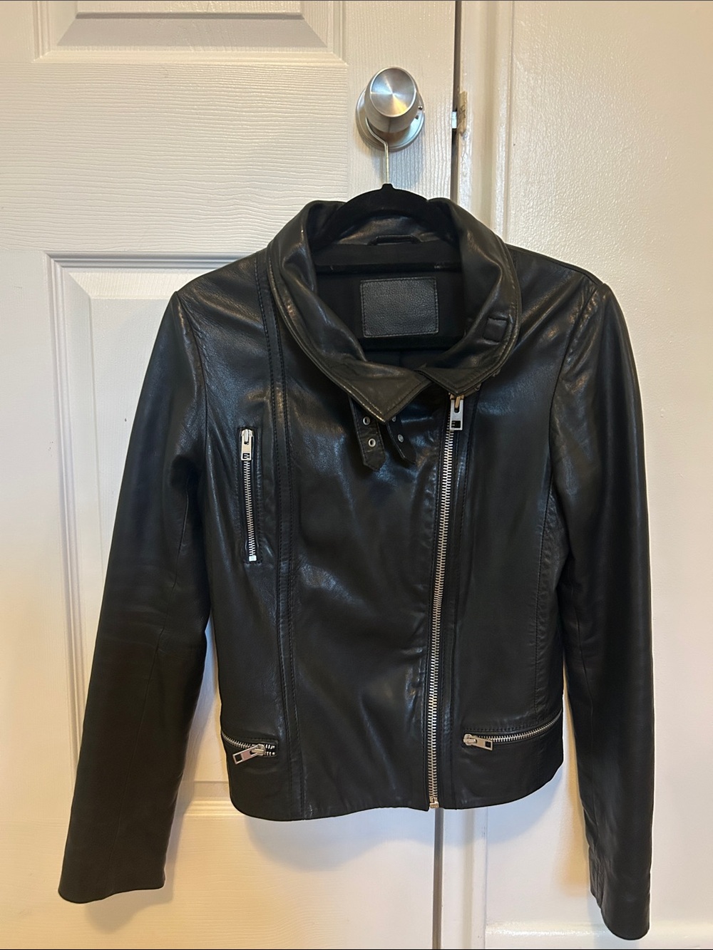 All Saints Black Leather Asymmetrical Moto Jacket - Picture 9 of 9